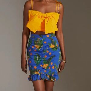 FARM Rio Mini Ruched Blue and Green Mini Skirt